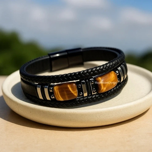 Black leather tiger eye - eye, stone